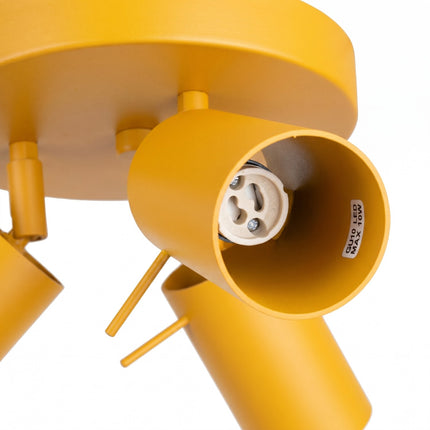 Plafonnier Directionnelle 3 Spots LED Acier Jaune Ambré Orientable, packshot de trois quarts