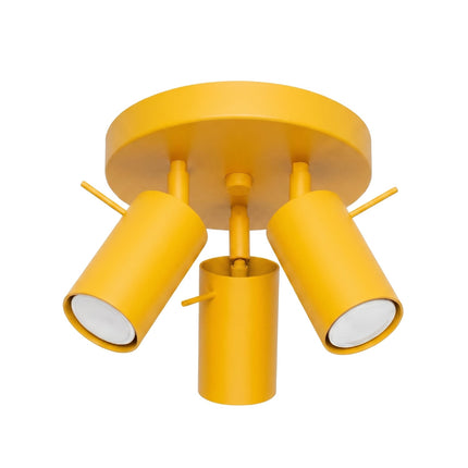 Plafonnier Directionnelle 3 Spots LED Acier Jaune Ambré Orientable, packshot sur fond blanc