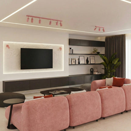 Plafonnier Directionnelle 3 Spots LED Acier Rose Poudré Orientable, mise en situation 2