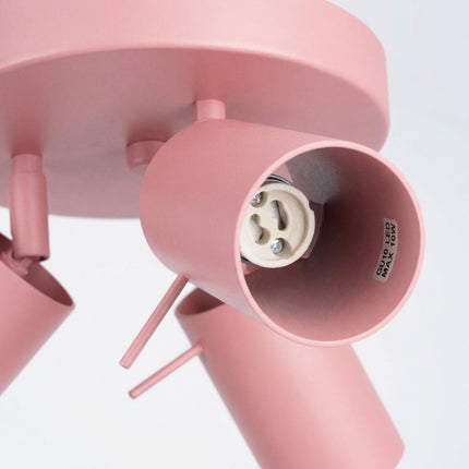 Plafonnier Directionnelle 3 Spots LED Acier Rose Poudré Orientable, packshot de trois quarts