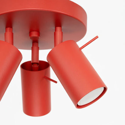 Plafonnier Directionnelle 3 Spots LED Acier Rouge Vif Orientable, détail de la finition