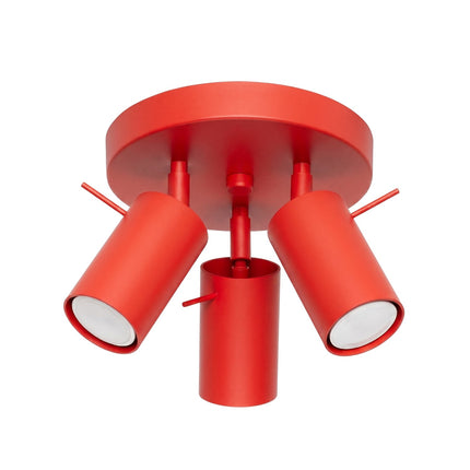 Plafonnier Directionnelle 3 Spots LED Acier Rouge Vif Orientable, packshot sur fond blanc