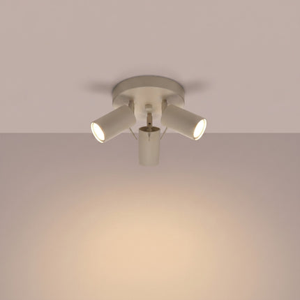 Plafonnier Directionnelle 3 Spots LED Acier Taupe Orientable, lumière allumée
