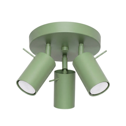 Plafonnier Directionnelle 3 Spots LED Acier Vert Sauge Orientable, packshot sur fond blanc
