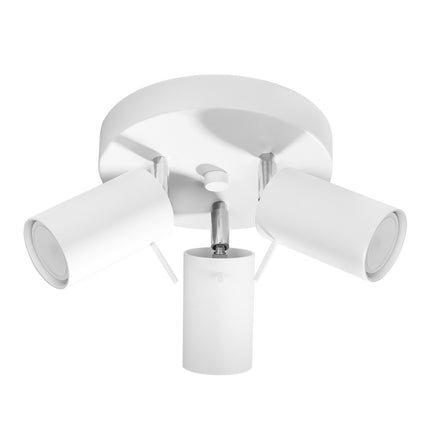 Plafonnier directionnelle 3 spots LED en acier blanc mat, vue de face sur fond blanc