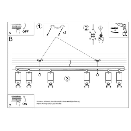 Plafonnier directionnelle 4 spots orientables barre gris diffusant une lumière directionnelle