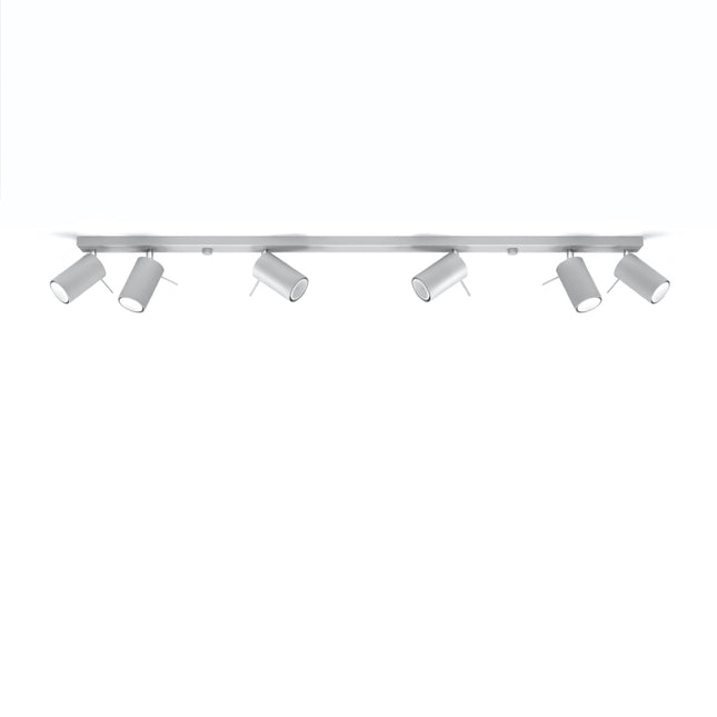 Plafonnier directionnelle 6 spots orientables gris posé dans un intérieur contemporain