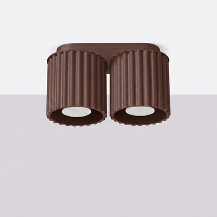Plafonnier Double Aura 2 Aluminium Cannelé Brun Chocolat GU10, vue en situation