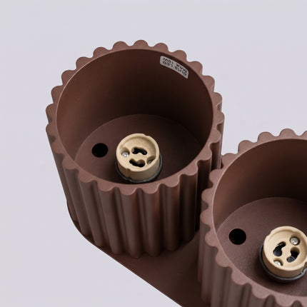 Plafonnier Double Aura 2 Aluminium Cannelé Brun Chocolat GU10, packshot de trois quarts