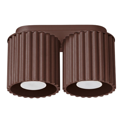 Plafonnier Double Aura 2 Aluminium Cannelé Brun Chocolat GU10, packshot sur fond blanc