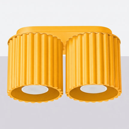 Plafonnier Double Aura 2 Aluminium Cannelé Jaune Ambré GU10, vue en situation