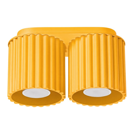 Plafonnier Double Aura 2 Aluminium Cannelé Jaune Ambré GU10, packshot sur fond blanc