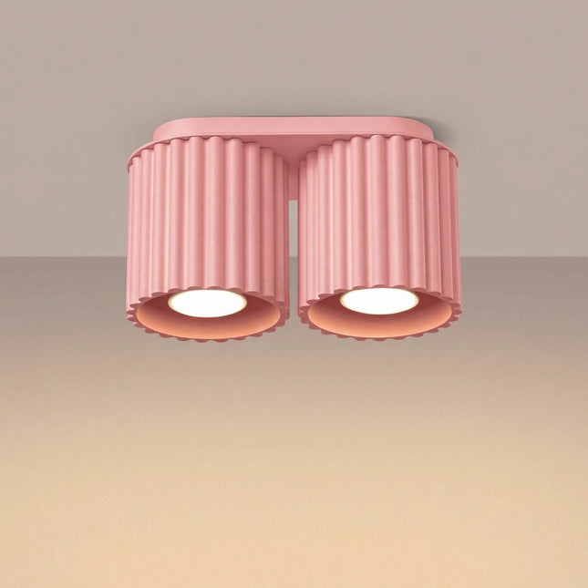 Double ceiling light Aura 2 fluted aluminum powder pink GU10, light on