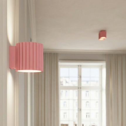 Plafonnier Double Aura 2 Aluminium Cannelé Rose Poudré GU10, mise en situation 3