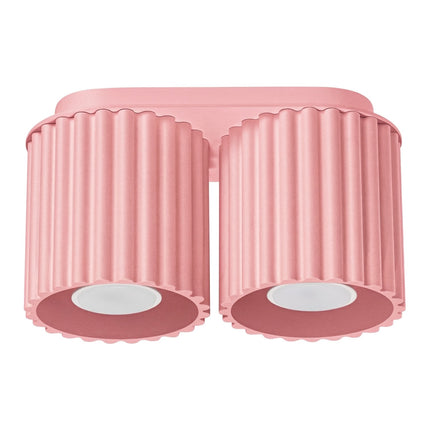 Plafonnier Double Aura 2 Aluminium Cannelé Rose Poudré GU10, packshot sur fond blanc