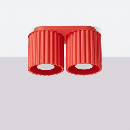 Plafonnier Double Aura 2 Aluminium Cannelé Rouge Vif GU10, vue en situation