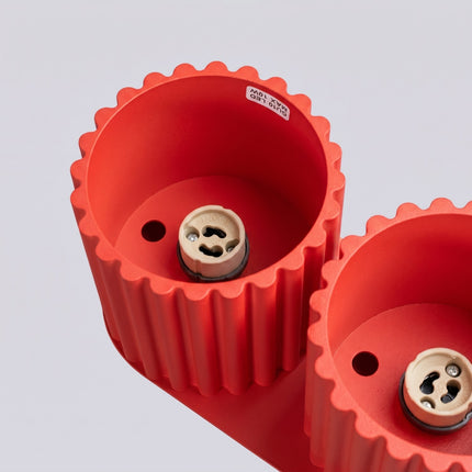 Plafonnier Double Aura 2 Aluminium Cannelé Rouge Vif GU10, packshot de trois quarts