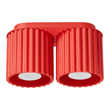 Plafonnier Double Aura 2 Aluminium Cannelé Rouge Vif GU10, packshot sur fond blanc