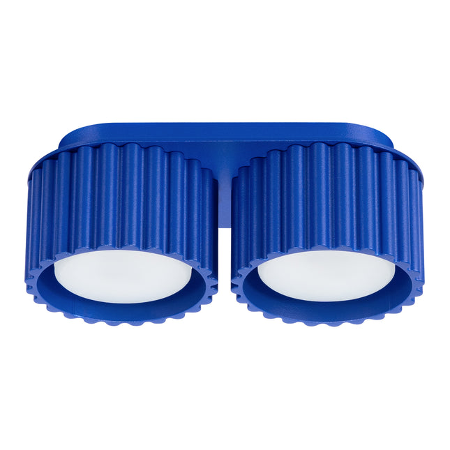 Plafonnier double Aura en aluminium rainuré bleu outremer, deux spots GX53, vue de face