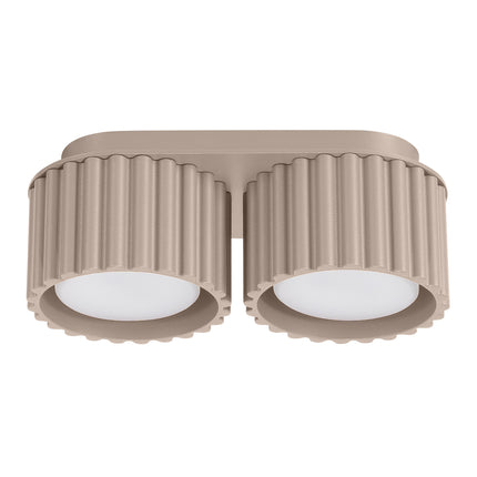 Plafonnier double Aura en aluminium cannelé taupe avec deux spots GX53, vue de face