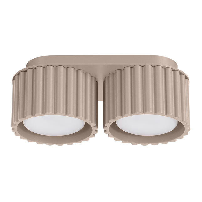 Plafonnier double Aura en aluminium cannelé taupe avec deux spots GX53, vue de face