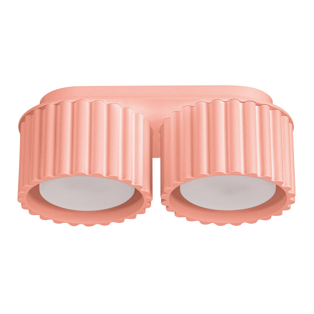 Plafonnier double Aura en aluminium pêche, deux cylindres rainurés, vue de face