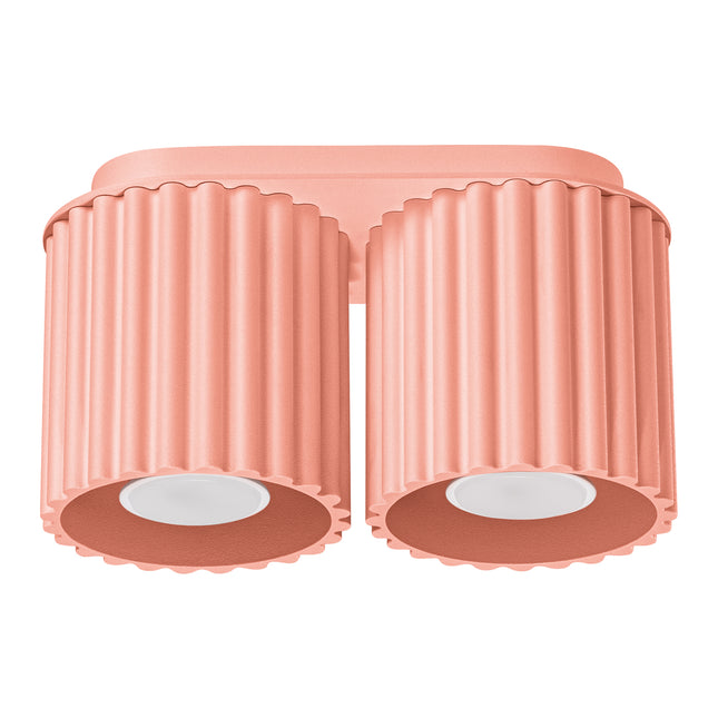 Plafonnier double AURA en aluminium cannelé pêche à deux spots GU10, vu de face