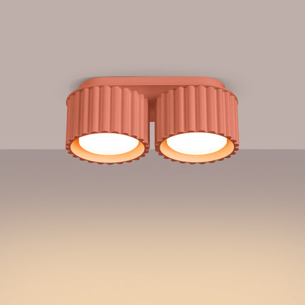 Plafonnier double Aura pêche allumé diffusant une lumière chaude vers le bas