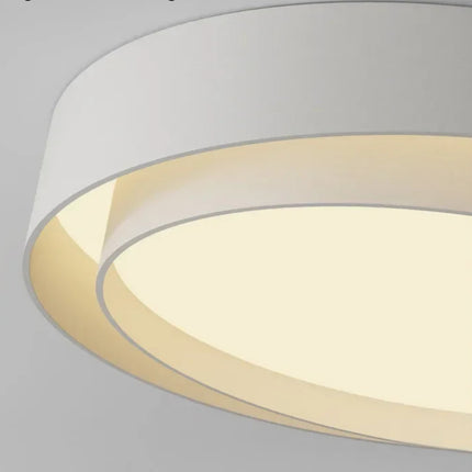 Gros plan sur le bord du plafonnier double cercle blanc allumé