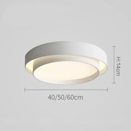 Schéma des dimensions du plafonnier double cercle blanc, 40 à 60 cm et hauteur 14 cm