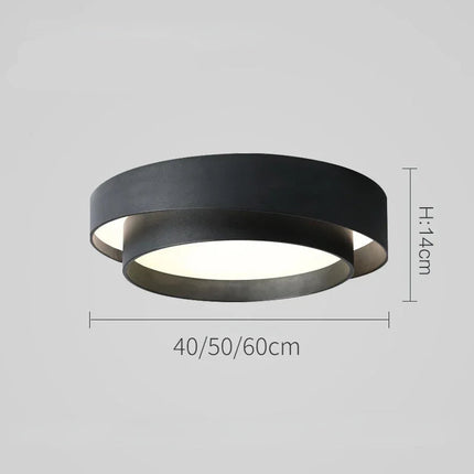 Schéma des dimensions du plafonnier double cercle noir, 40 à 60 cm et hauteur 14 cm