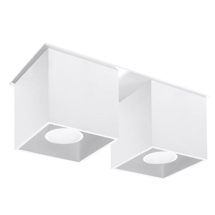 Plafonnier double cube en aluminium blanc mat sur fond neutre