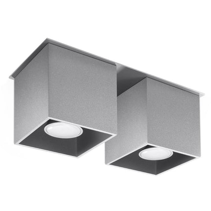 Plafonnier double cube en aluminium gris mat sur fond neutre