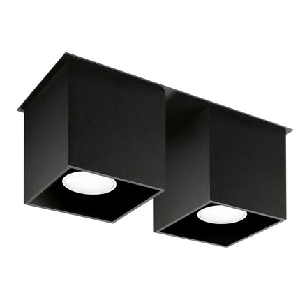 Plafonnier double cube en aluminium noir mat sur fond neutre