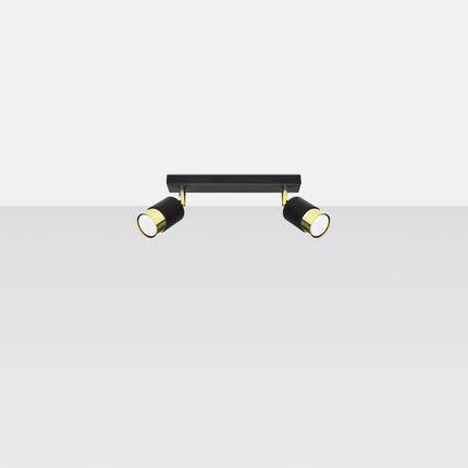 Plafonnier Double Cylindre 2 spots noir et doré, vue rapprochée des têtes orientables