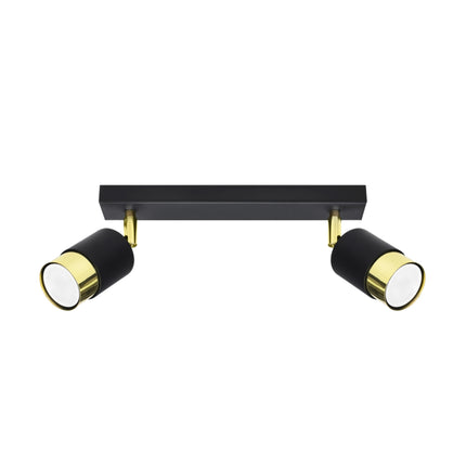 Plafonnier Double Cylindre 2 spots noir et doré, têtes orientables en acier sur fond blanc