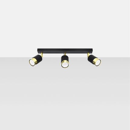 Plafonnier Double Cylindre 3 spots noir et doré, vue rapprochée des têtes orientables