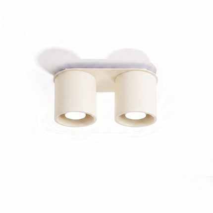 Plafonnier Double Cylindre LED beige clair, vue en situation sur fond clair