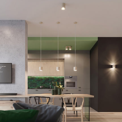 Plafonnier Double Cylindre LED beige clair dans une entrée contemporaine