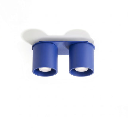 Plafonnier Double Cylindre LED bleu outremer, vue en situation sur fond clair