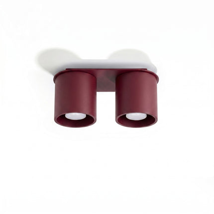Plafonnier Double Cylindre LED bordeaux, vue en situation sur fond clair