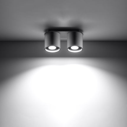 Plafonnier double cylindre LED gris éclairant une entrée