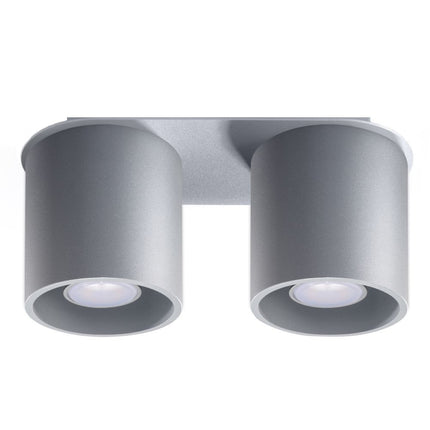 Plafonnier double cylindre en aluminium gris mat sur fond neutre