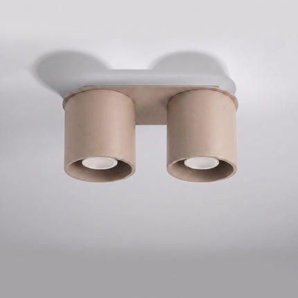 Plafonnier Double Cylindre LED taupe, vue en situation sur fond clair
