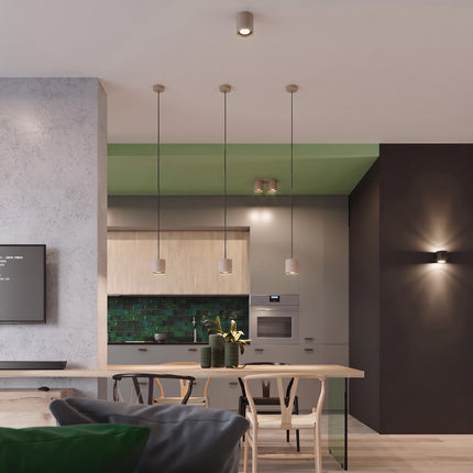 Plafonnier Double Cylindre LED taupe dans une entrée contemporaine