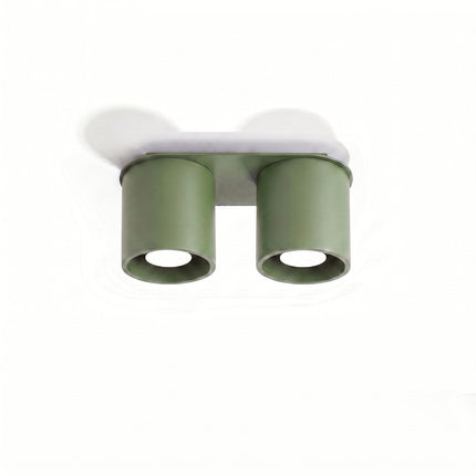 Plafonnier Double Cylindre LED vert olive, vue en situation sur fond clair