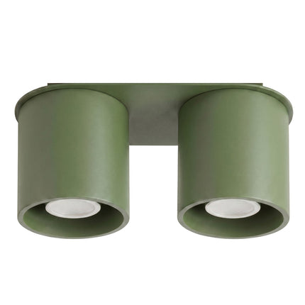 Plafonnier Double Cylindre LED vert olive, packshot sur fond blanc