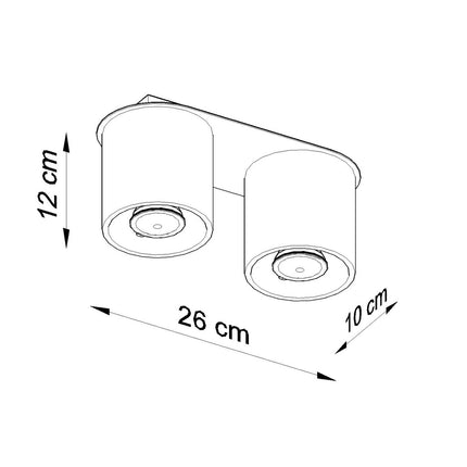 Schéma de cotes du plafonnier double cylindre led vert olive