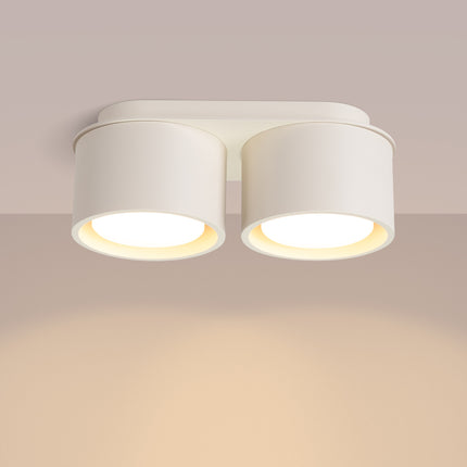 Plafonnier double Pastille beige, lumière allumée