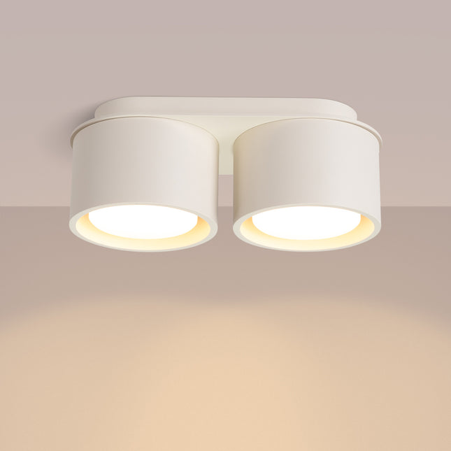 Plafón de doble Pastilla beige, luz encendida